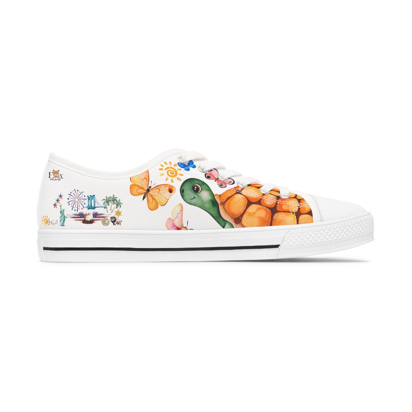 USA is calling & i must Go- Turtle Travel Edition - White Background Sneakers