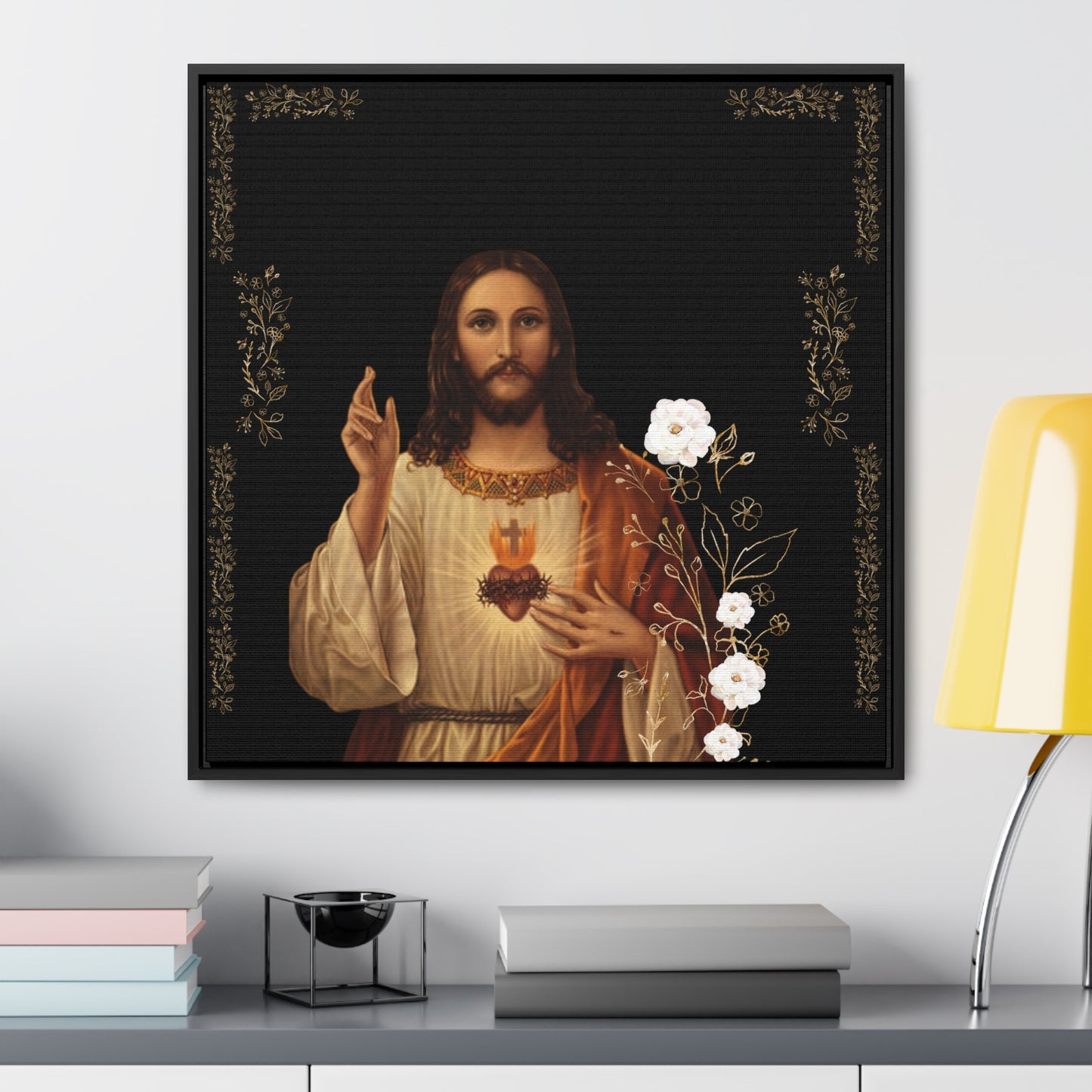 The Sacred Heart Of Jesus -White Roses