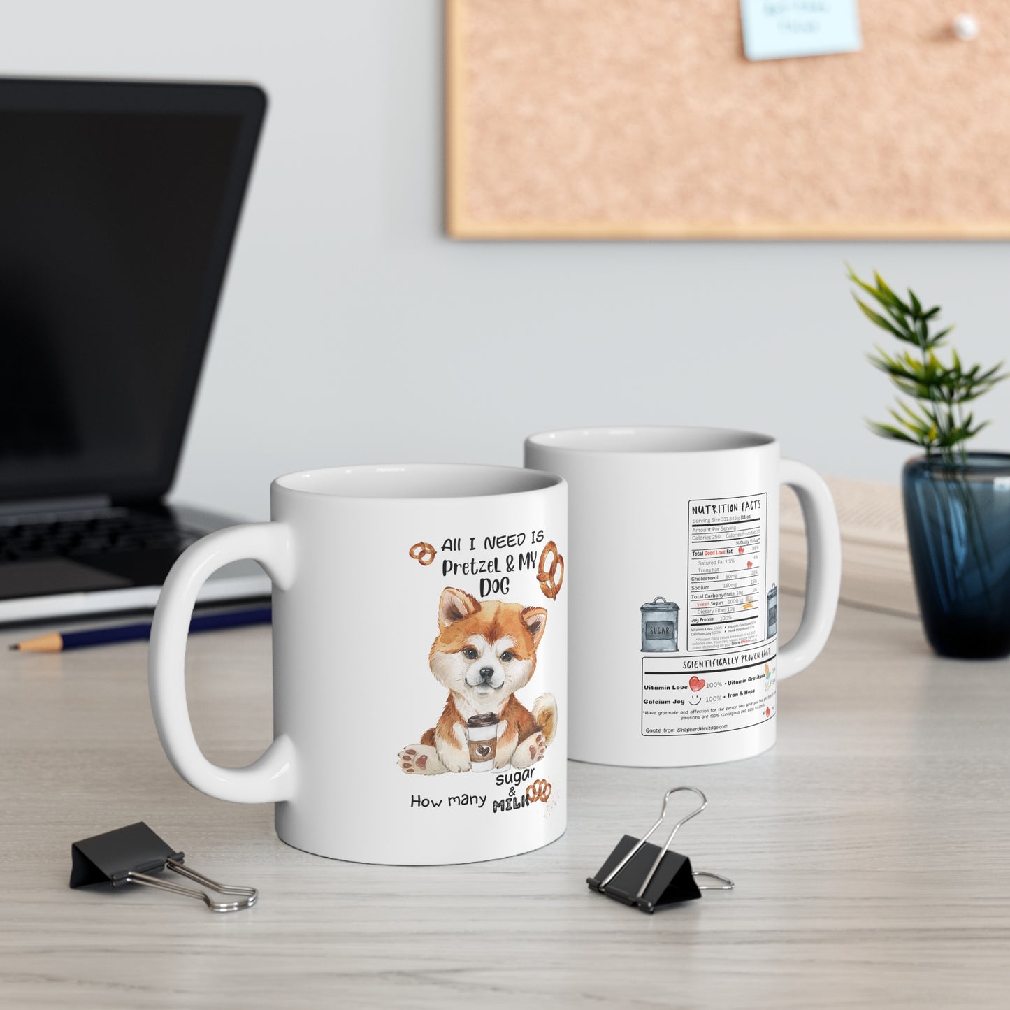 All i need is coffee and my dog - Akitalnu Ceramic Pretzel Mug 11oz