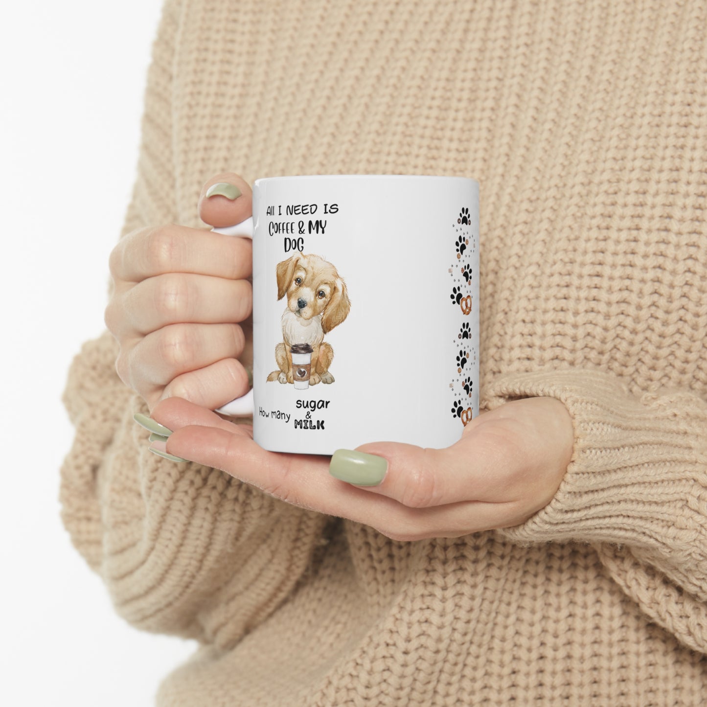 All i need is coffee and my dog - Labrador retriever Blond Hair Ceramic Pretzel Mug 11oz