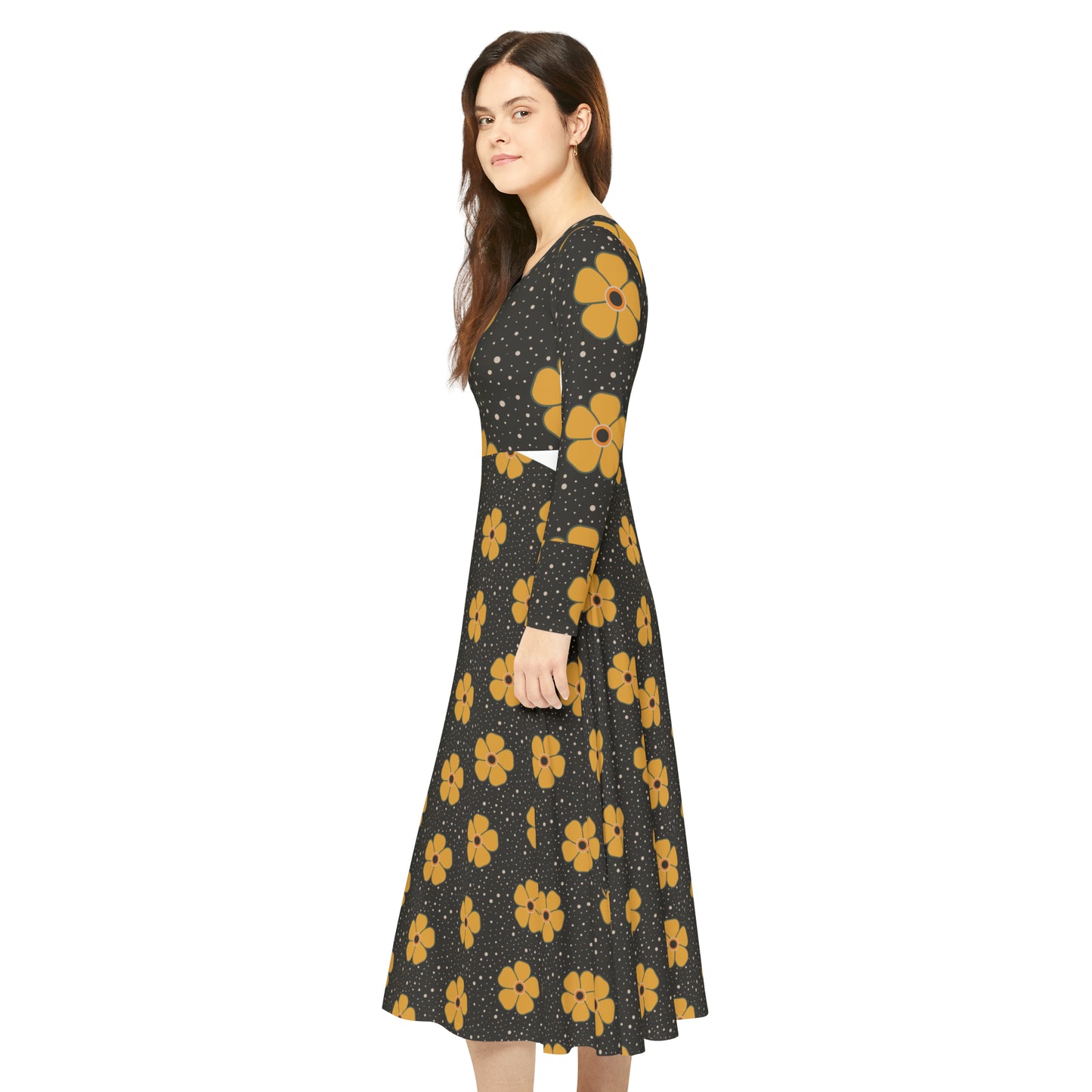 Black Dress Yellow Flowers-Long Sleeve Dress Collection