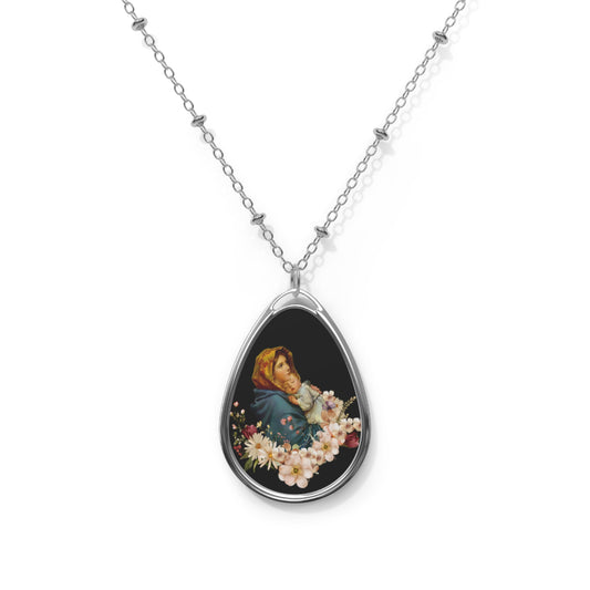 Mary and Bay Jesus- Oval Necklace