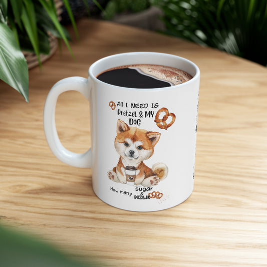 All i need is coffee and my dog - Akitalnu Ceramic Pretzel Mug 11oz