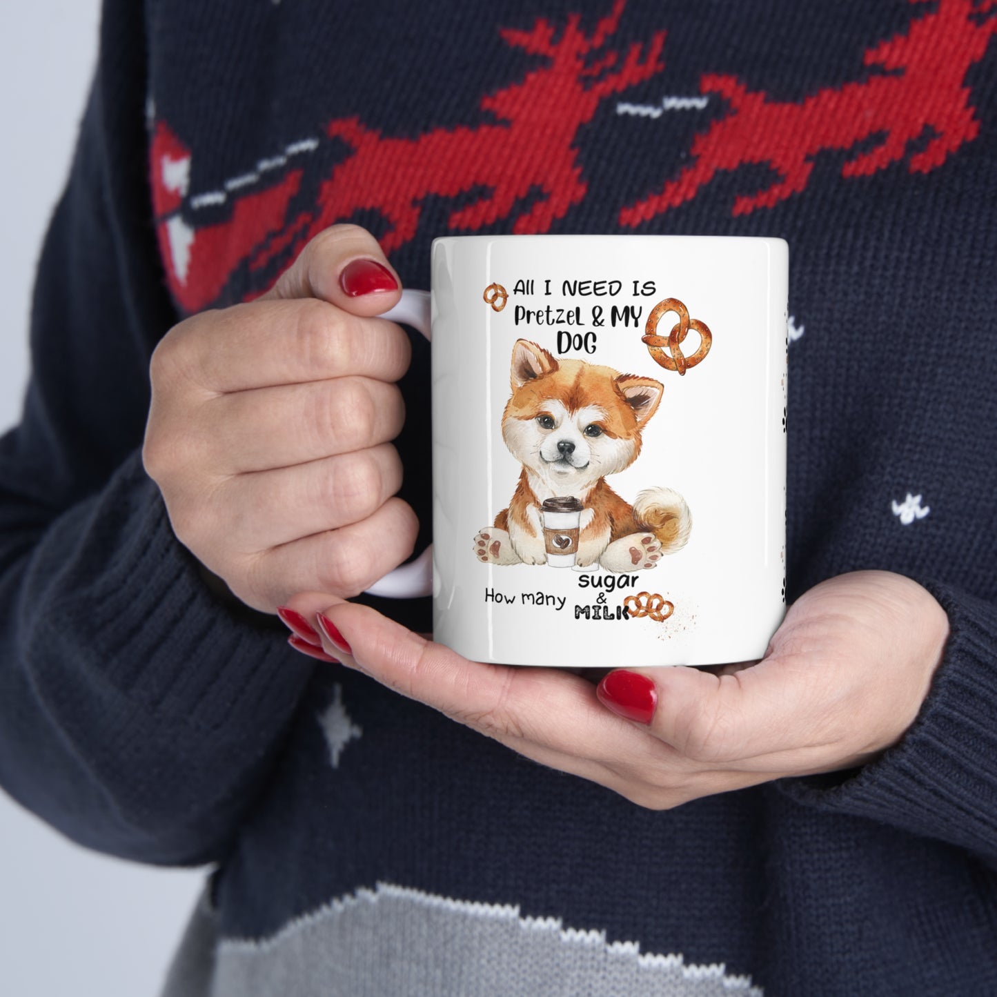 All i need is coffee and my dog - Akitalnu Ceramic Pretzel Mug 11oz