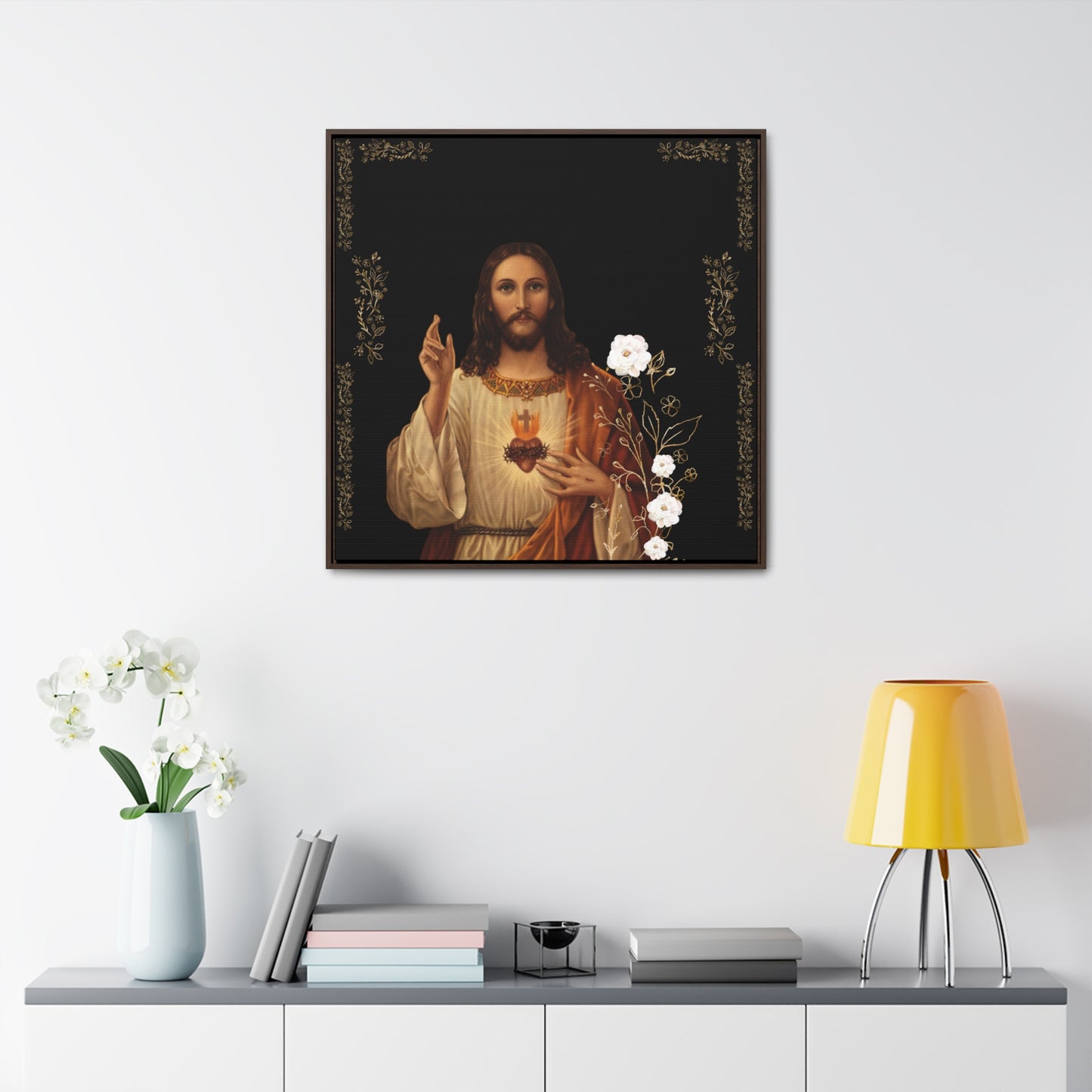 The Sacred Heart Of Jesus -White Roses