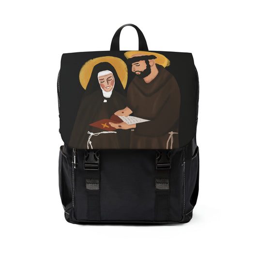 Unisex Shoulder Backpack -Saint Claire & Saint Francis Of Assisi