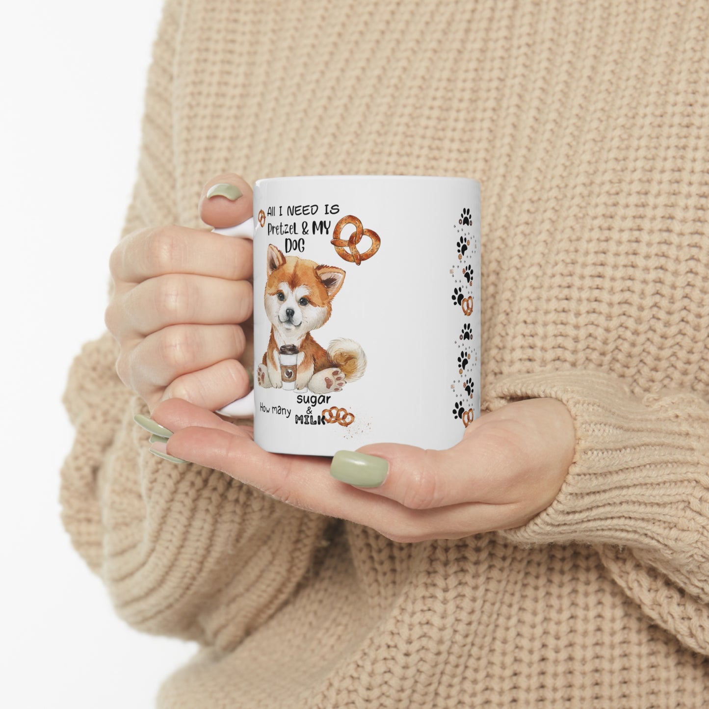 All i need is coffee and my dog - Akitalnu Ceramic Pretzel Mug 11oz