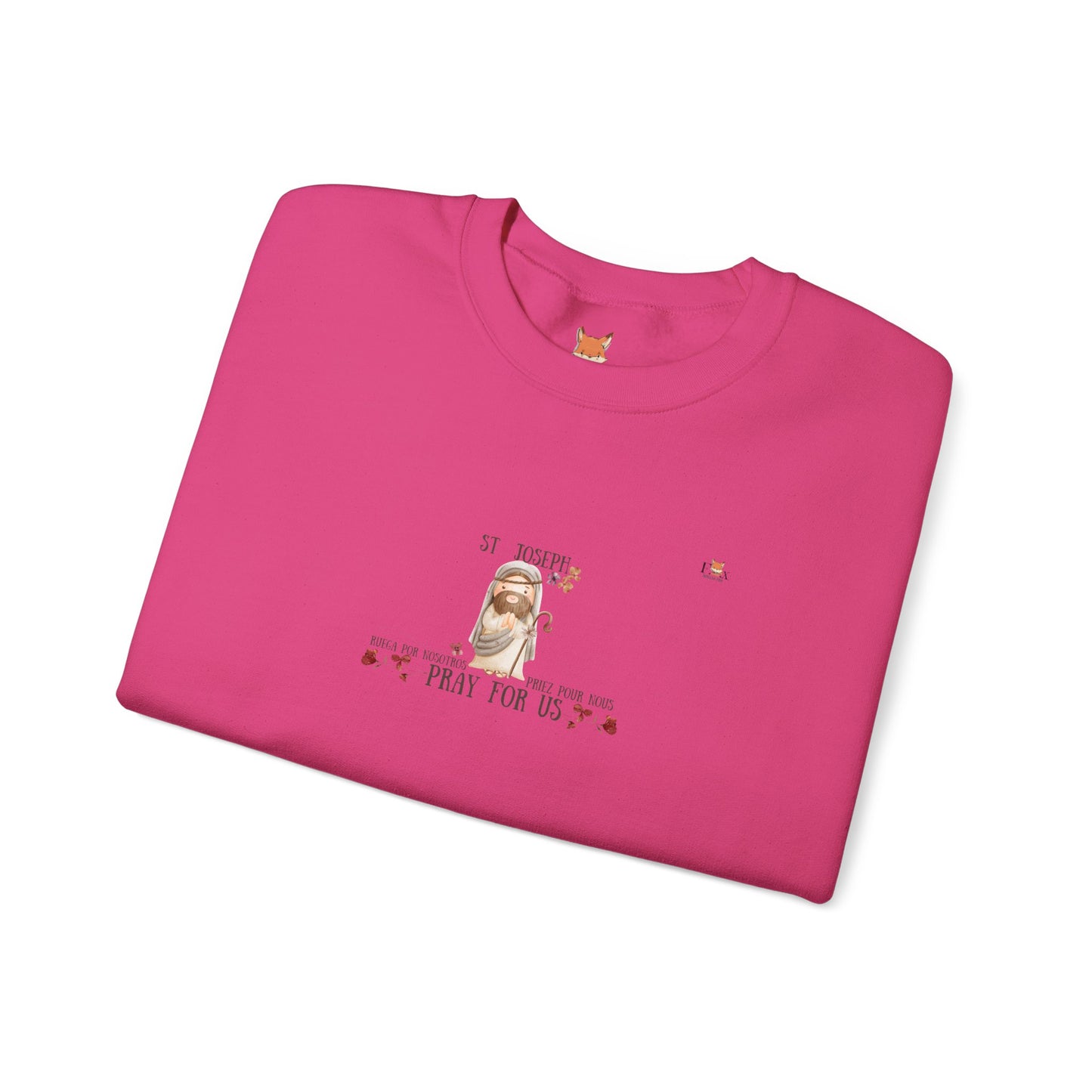 St-Joseph Pray for Us- Flowers [Eng, French]-  Crewneck Sweatshirt