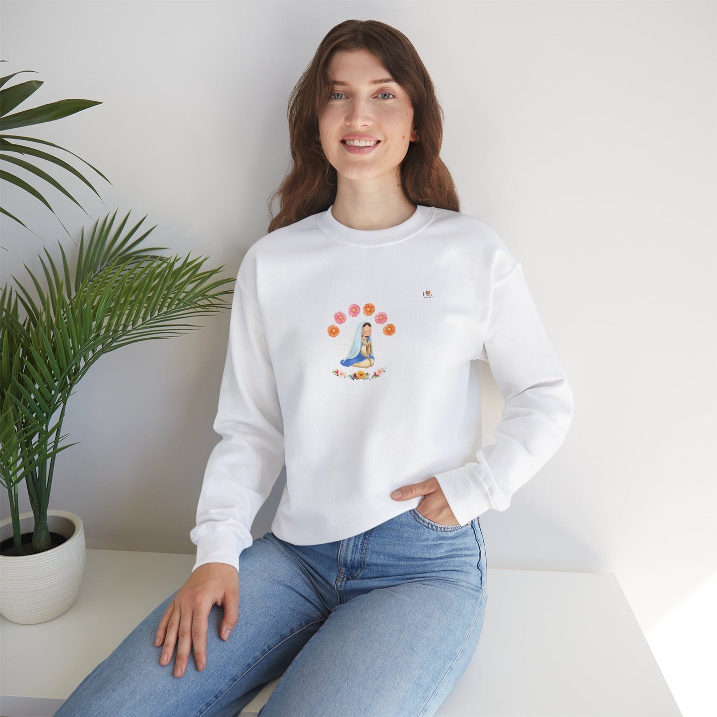 Mary Pray and Flowers- Unisex Crewneck Sweatshirt