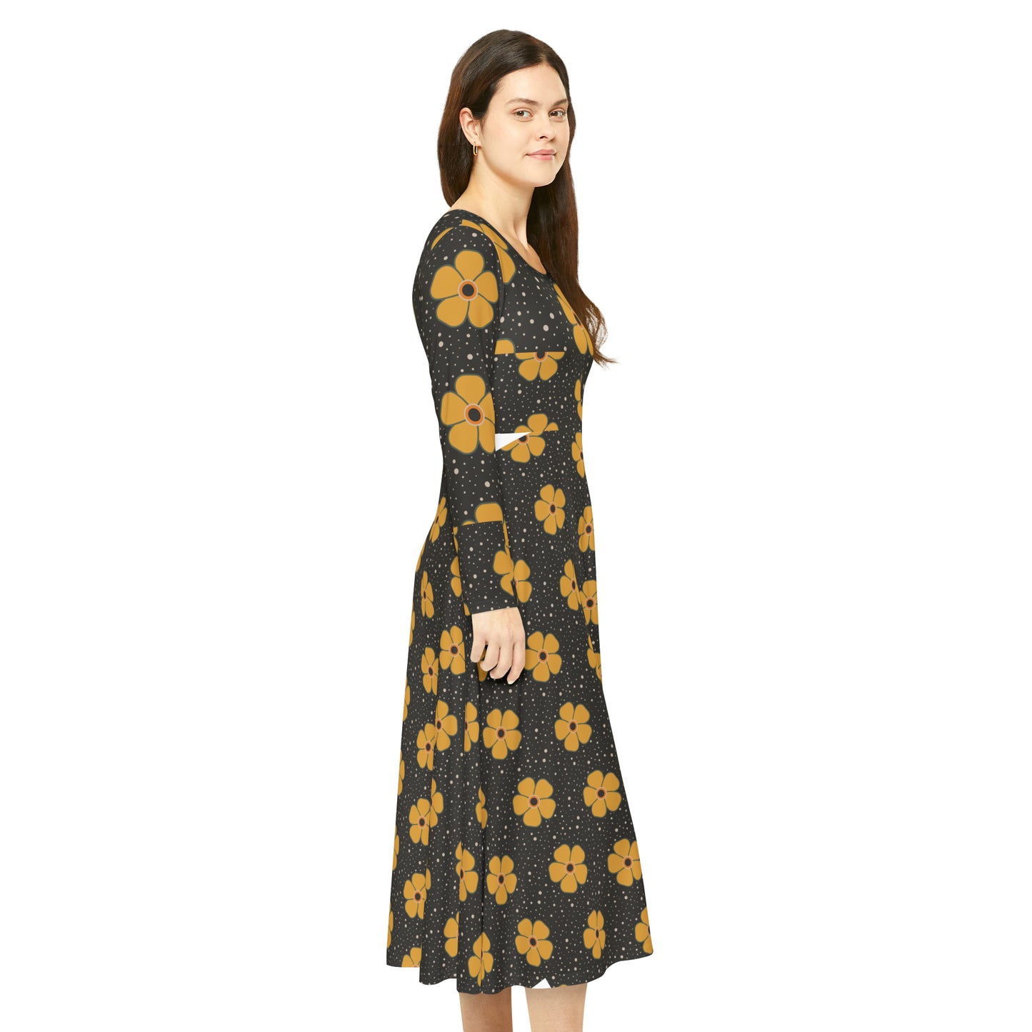 Black Dress Yellow Flowers-Long Sleeve Dress Collection