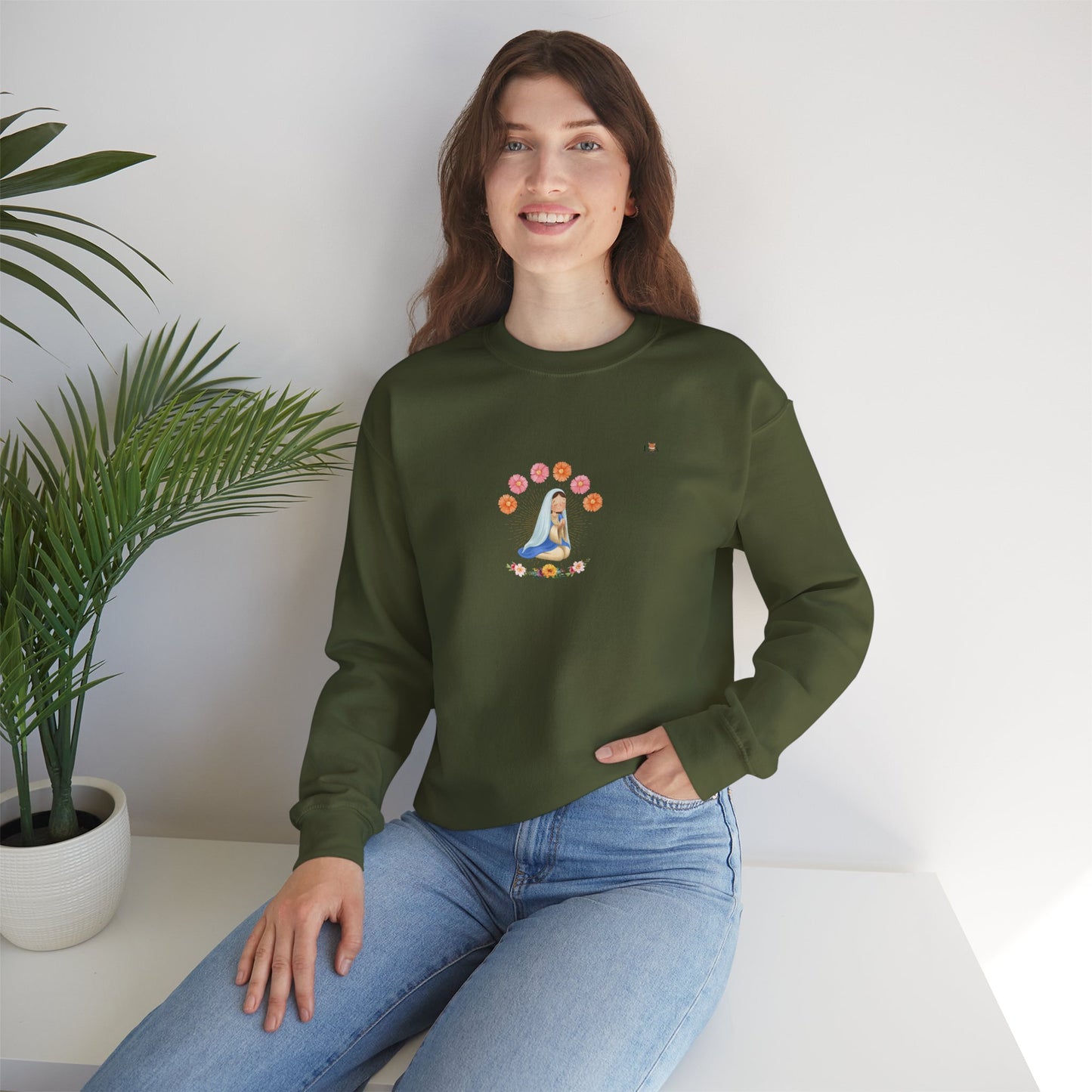 Mary Pray and Flowers- Unisex Crewneck Sweatshirt