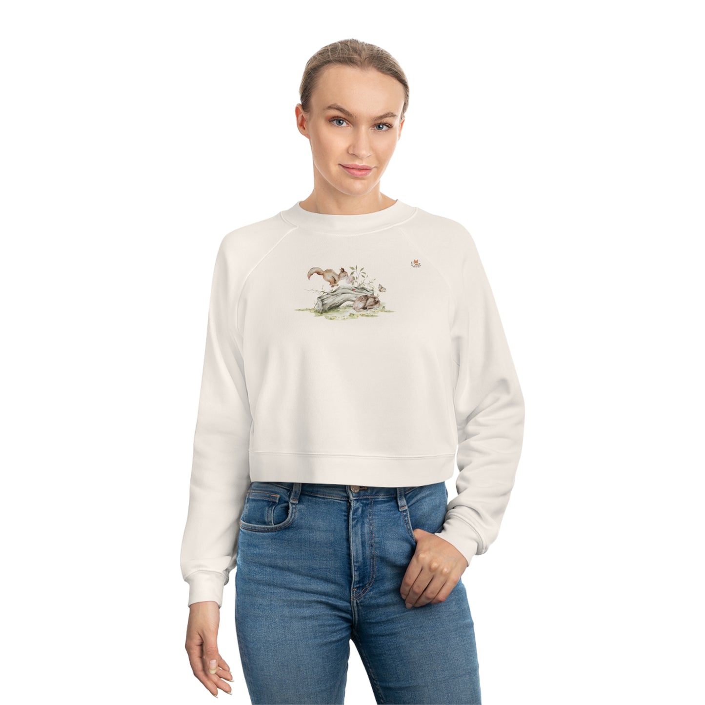 Squirrel and Butterflies- Cropped Fleece Pullover