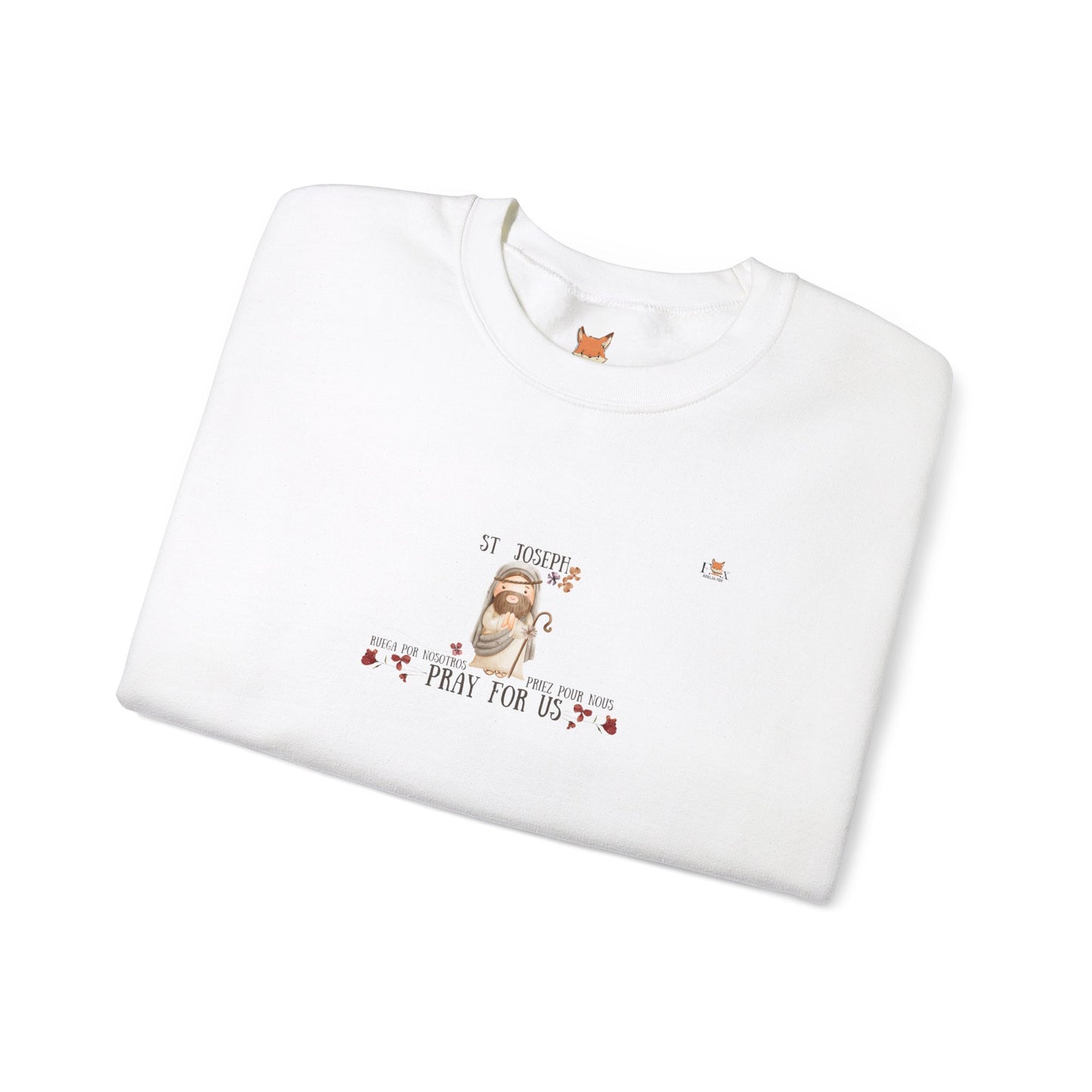 St-Joseph Pray for Us- Flowers [Eng, French]-  Crewneck Sweatshirt