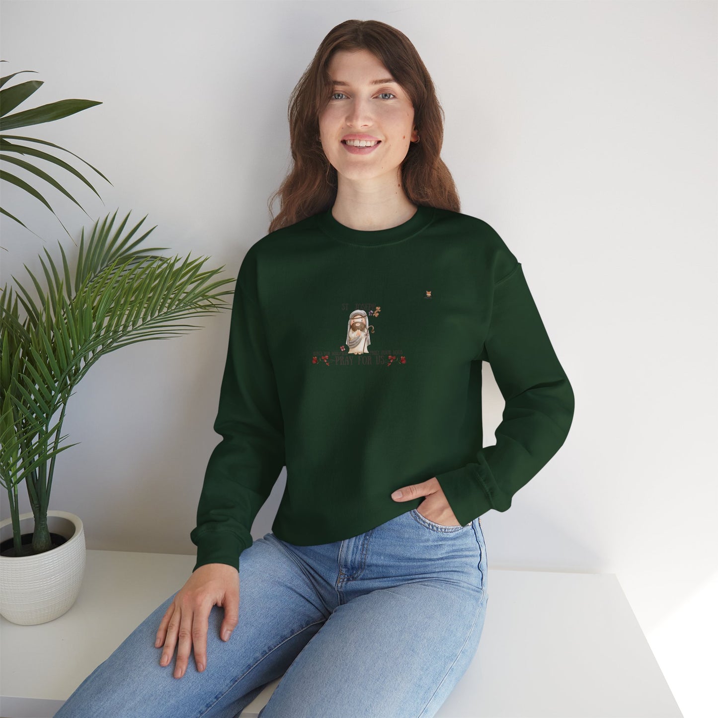 St-Joseph Pray for Us- Flowers [Eng, French]-  Crewneck Sweatshirt