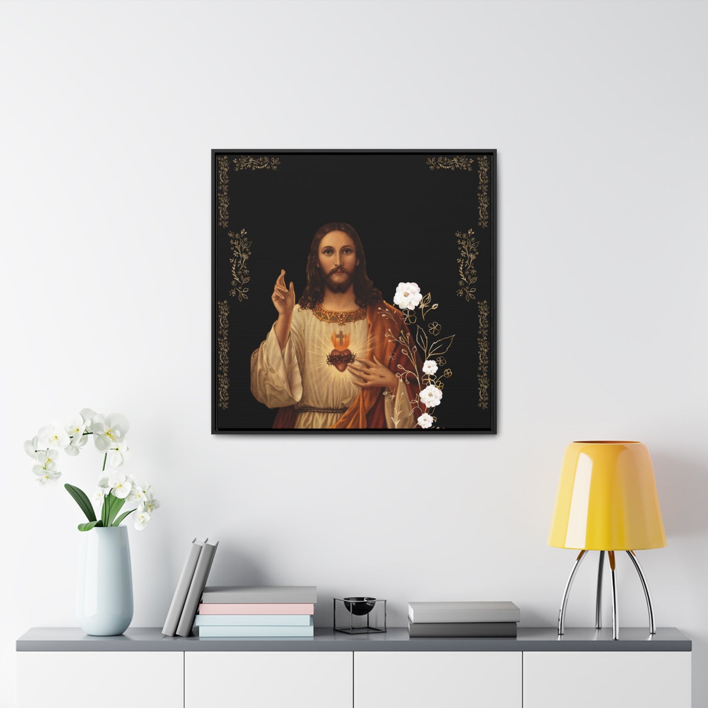 The Sacred Heart Of Jesus -White Roses