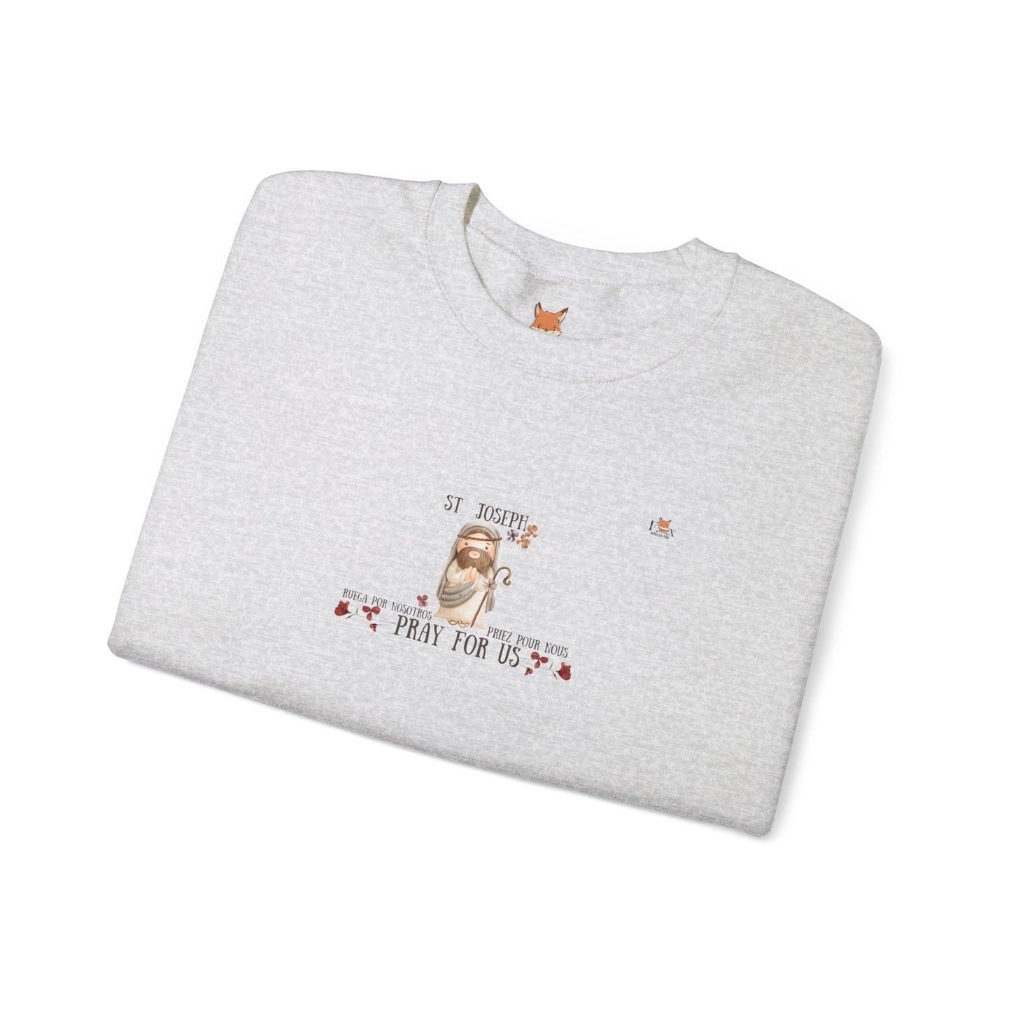 St-Joseph Pray for Us- Flowers [Eng, French]-  Crewneck Sweatshirt