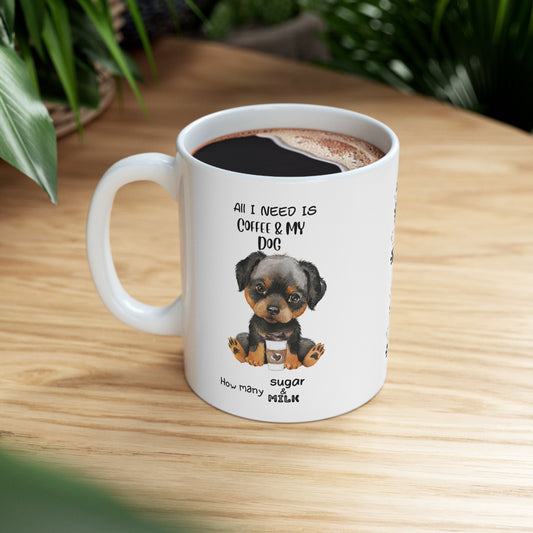 All i need is coffee and my dog - Rottweiler Ceramic Pretzel Mug 11oz