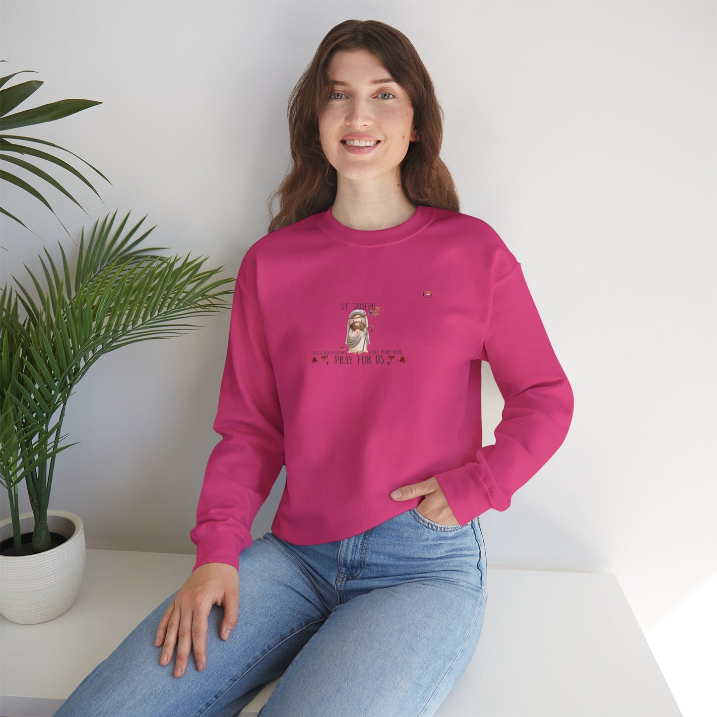 St-Joseph Pray for Us- Flowers [Eng, French]-  Crewneck Sweatshirt