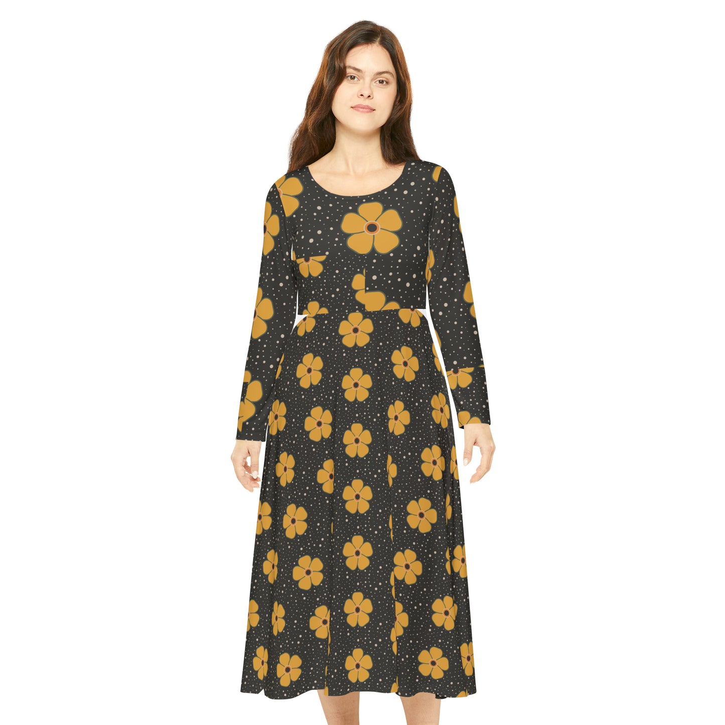 Black Dress Yellow Flowers-Long Sleeve Dress Collection