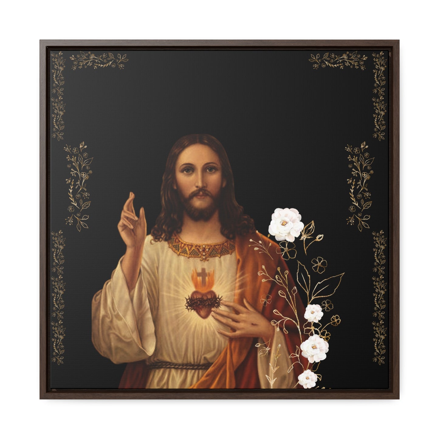 The Sacred Heart Of Jesus -White Roses