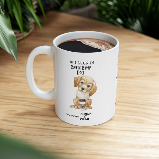 All i need is coffee and my dog - Labrador retriever Blond Hair Ceramic Pretzel Mug 11oz