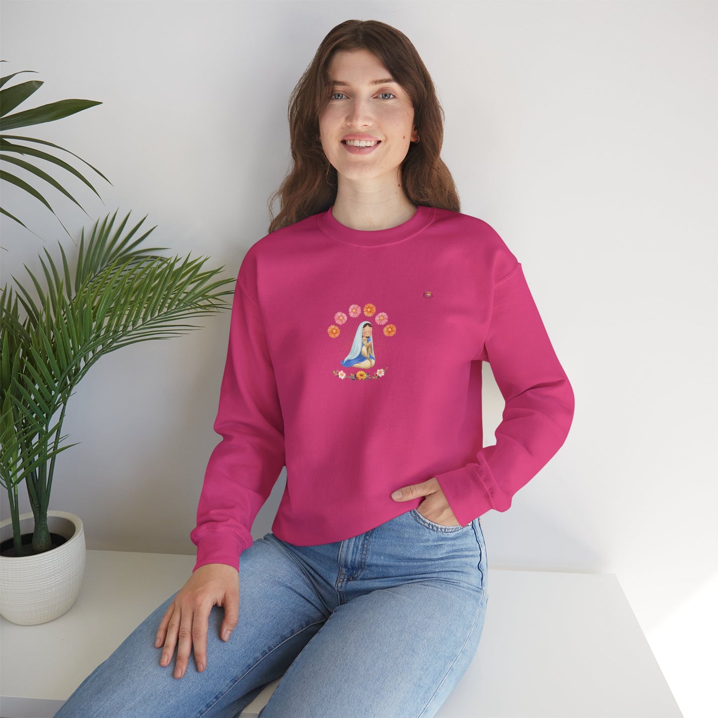 Mary Pray and Flowers- Unisex Crewneck Sweatshirt