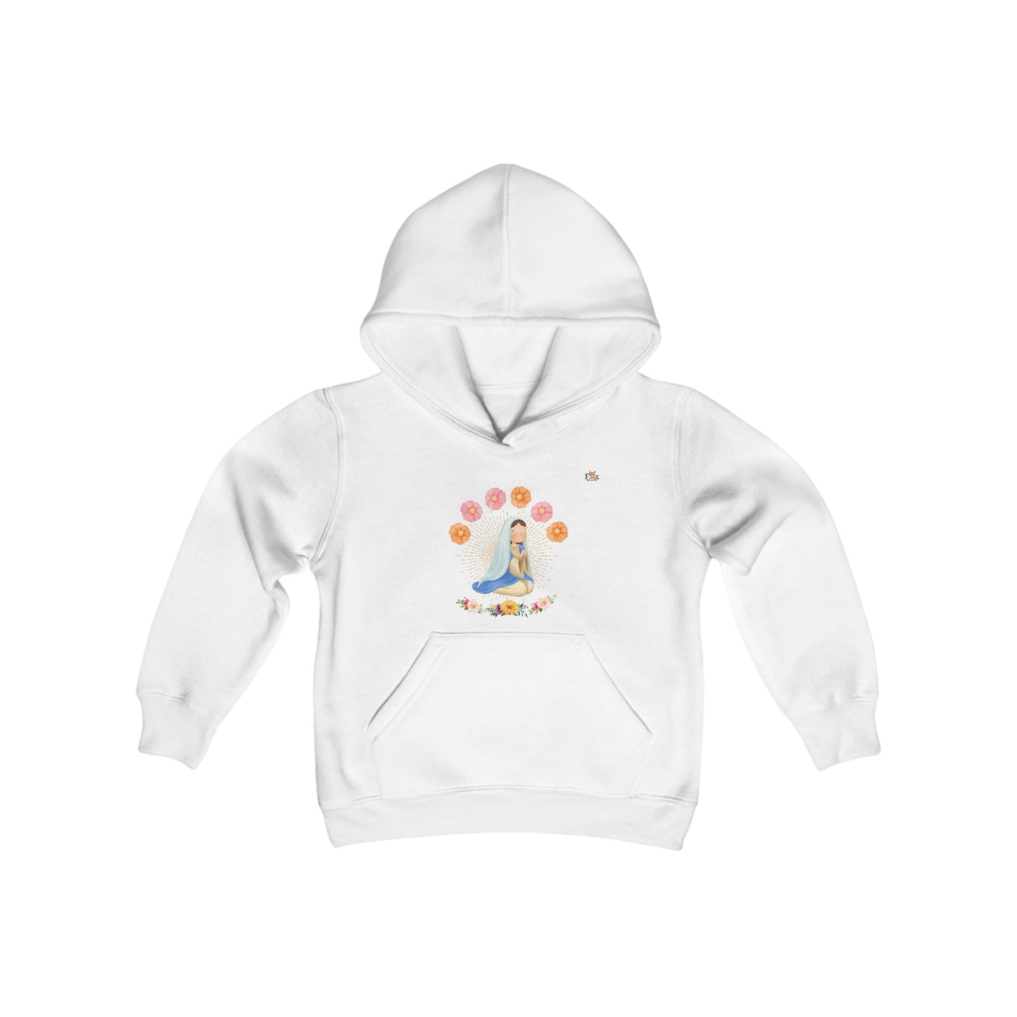 Mary Pray For Us & Flowers- Hooded Sweatshirt