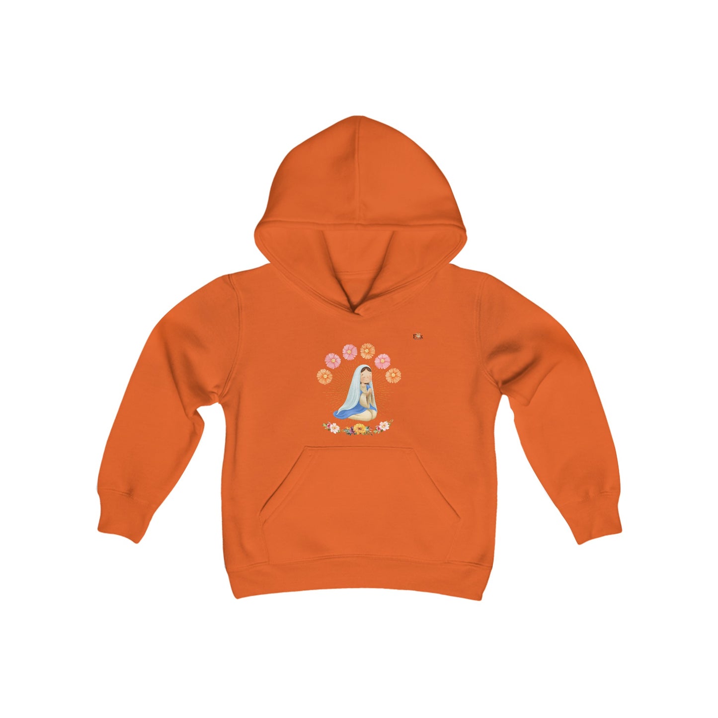 Mary Pray For Us & Flowers- Hooded Sweatshirt