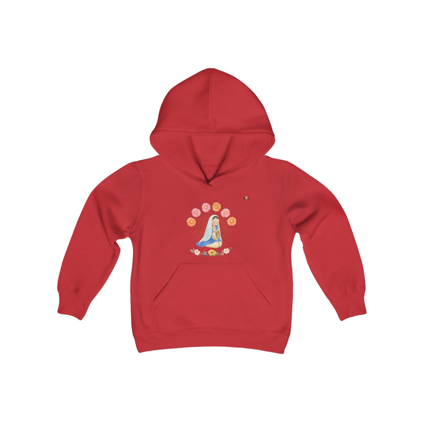 Mary Pray For Us & Flowers- Hooded Sweatshirt