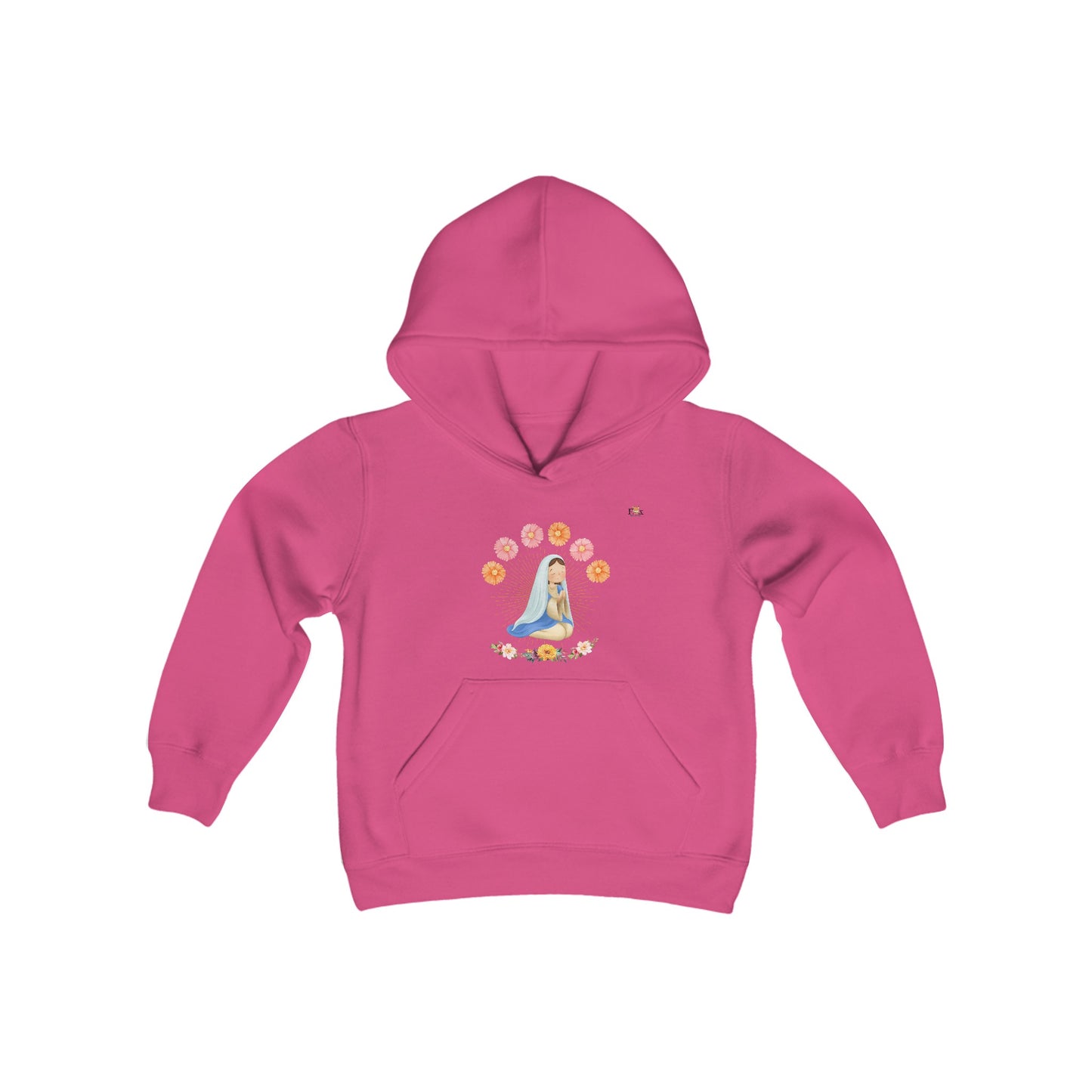 Mary Pray For Us & Flowers- Hooded Sweatshirt