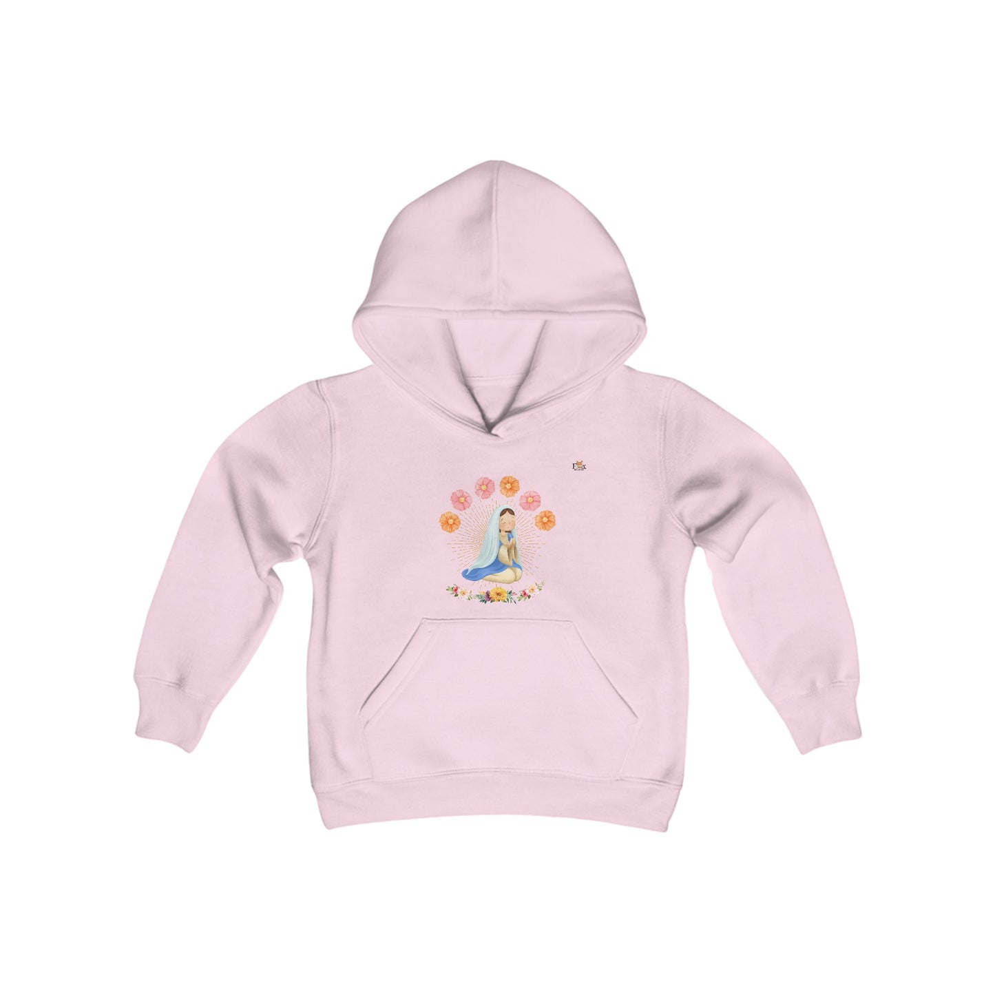 Mary Pray For Us & Flowers- Hooded Sweatshirt